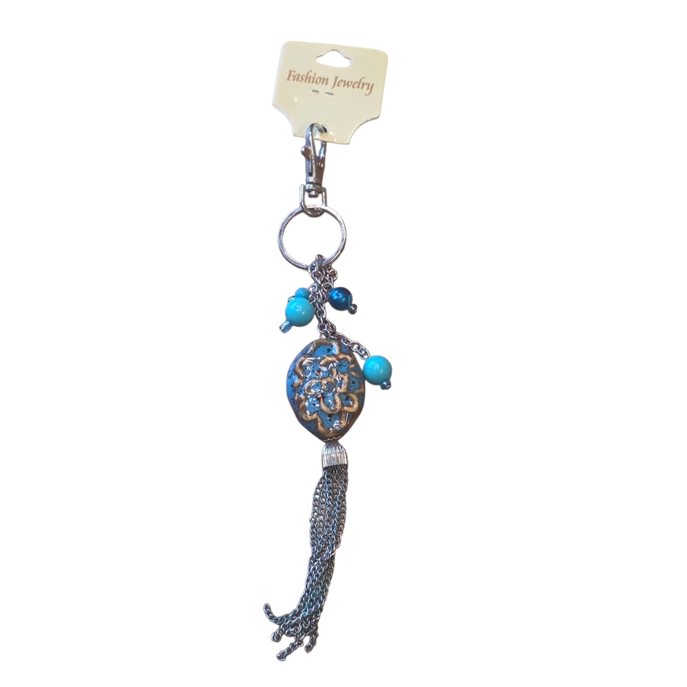 Blue Beaded Keychain with Tassel
